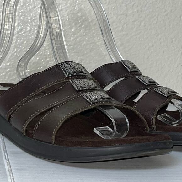 MINNETONKA Brown Leather Slip On Sandals Western Boho Women's Size 10 - Picture 9 of 16